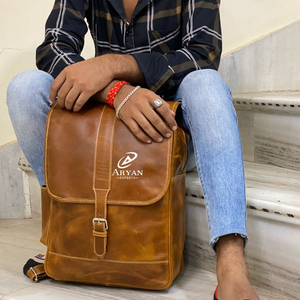 New Style Vintage Look Brown Crunch Leather Backpack Travel Backpack Office Leather Large Capacity Travel <b>Bag</b> for <b>Men</b> and Women - Product Image 1