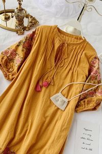 Tunique brodée à col en v pour femmes, vêtements d'été indiens, manches longues, coupe ample, confortable - Product Image 2