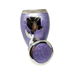 Urna Funeraria de Latón para Cenizas de Adultos, Color Lavanda con Rosa Plateada, Urnas de Aluminio para Cenizas Humanas - Product Image 1