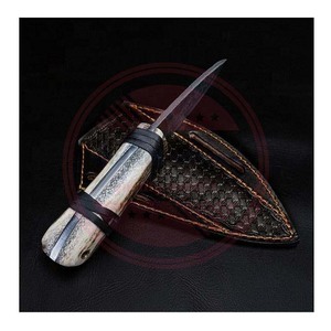 Logotipo personalizado hoja fija al aire libre Damasco acero caza Camping supervivencia Skinner cuchillo con Funda de cuero - Product Image 3