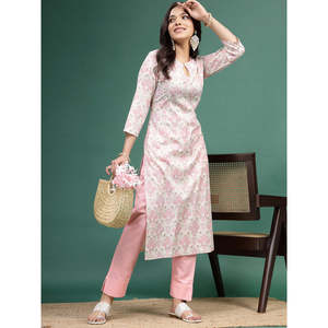 Robe décontractée pour femme, style bohème, coupe droite, en coton imprimé floral, col en V, longueur genou, taille XS, respirante et naturelle - Product Image 2