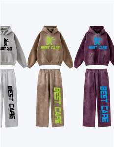 Ensemble de survêtements lourds pour hommes sérigraphie broderie dégradée ourlet brut sweat à capuche survêtement Streetwear Croppe logo d'été - Product Image 4