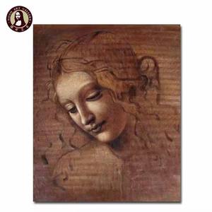 Reproducción de pintura al óleo de Leonardo <span class=keywords><strong>Da</strong></span> <span class=keywords><strong>Vinci</strong></span> Estilo clásico 'Cabeza de una mujer joven' con base de lienzo de China a la venta - Product Image 4