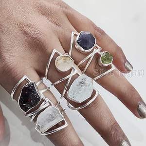 Anillo de Piedras Preciosas en Bruto para Mujer, Esmeralda Natural, Zafiro, Tanzanita, Herkimer, Joyería de Plata de Ley 925 - Product Image 3