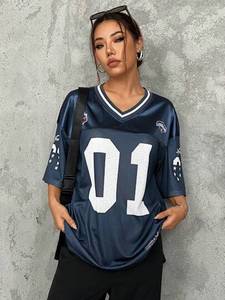 Heavy Mesh 100% algodón transpirable ecológico Hip Hop Boxy Fit Unisex cuello redondo serigrafía fútbol Jersey hombres camisetas - Product Image 6