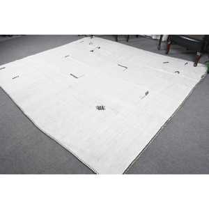 Alfombra de 8.8x9.7 pies, alfombra turca vintage, alfombra de lana blanca y negra con motivos de plantas y árboles - Product Image 3