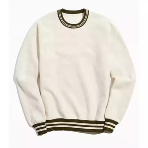 OEM Custom High Quality Men's Cotton Oversized Sweatshirt Striped Ribbed Collar Crewneck Embroidered Technique for Autumn - Product Image 1