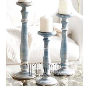 Bougeoirs en bois, grands bougeoirs en bois, colonnes arrondies et tournées, Style campagnard, inactif, rustique, Style ferme, ensemble de 3 - Product Image 1