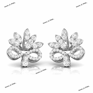 Boucles d'oreilles clous infinies florales argentées avec diamant moissanite taille marquise, design moderne élégant et luxueux, effet glacé - Product Image 3