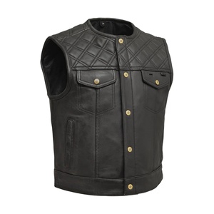 Chaleco de Cuero Vintage de Alta Calidad para Hombre, Estilo Motociclista, Holgado, con Cierre de Cremallera y Cuello Camisero - Product Image 1
