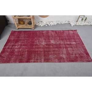 Tapis Turc Vintage Moderne Rouge Rouge Patchwork Design Grande Surface 3.5 X 6.2ft Laine 10mm Abstrait pour Couloir Tapis de Chambre en Latex - Product Image 3