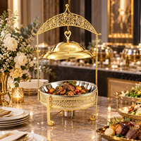 Chauffe-Plat de Luxe en Acier Inoxydable Doré 6L 8L avec Couvercle Suspendu pour Buffet, Idéal pour Hôtels, Mariages et Traiteurs