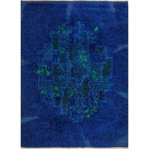 พรมขนสัตว์ถักมือสีน้ำเงิน Zuri รุ่น Paem-688 รูปทรงสี่เหลี่ยมผืนผ้า ขนาด 9x12 ฟุต ลายแบบนามธรรม สำหรับตกแต่งห้องนั่งเล่นวัยรุ่น ใช้ในห้องโถง - Product Image 1