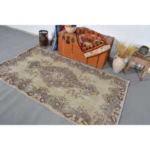 Tapis turc vintage 3,8x7 pieds, tapis en laine à imprimé animal brun gris - Product Image 3