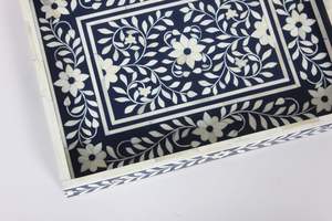 Bandeja para servir con incrustaciones de hueso de fregona Floral de madera Natural de alta calidad personalizada, inspirado en la India hogar ecológico, pedido mínimo de 50 Uds. - Product Image 3