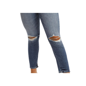 กางเกงยีนส์ทรงสกินนี่สีดำเอวสูงสำหรับผู้หญิง แบรนด์ Good American รุ่น Destroyed Stovepipe ผ้าเดนิมระบายอากาศได้ดี ไซส์ M ทรงบูทคัท ขาเดฟ พร้อมโลโก้ที่เอว - Product Image 3