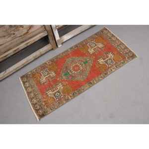 Vintage Turkish Rug, <b>Runner</b> 0.1x3.7 ft (4x114 cm) Rug, <b>Red</b> Ombr Wool Rug - Product Image 4