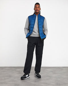 Fabricante de ropa personalizada, chaleco acolchado azul negro, chaqueta de invierno con cuello levantado, diseño impreso, material de poliéster recubierto - Product Image 1