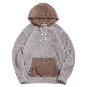 เสื้อฮู้ดขนเฟอร์เชอร์ปาแฟชั่นผู้ชายราคาส่ง แบบยูนิเซ็กส์ สีบล็อก ทรงหลวม มีเชือกผูก ปิดด้วยฮู้ด - Product Image 1