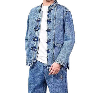 Vestes en jean pour hommes, veste décontractée en jean à simple boutonnage et à revers de couleur unie, veste en jean en coton coupe ajustée pour hommes, printemps automne - Product Image 1