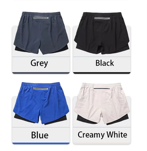 Shorts de sport respirants à double couche pour hommes, avec logo personnalisé, motif uni, en polyester, grande taille, pour l'été - Product Image 2