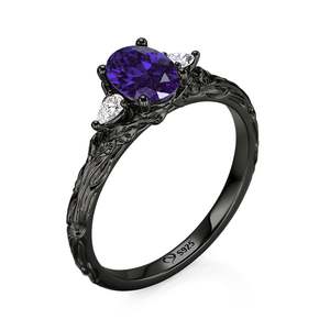 Jeulia <b>Gothic</b> Black Three Stone Oval Purple Engagement <b>Ring</b> - Product Image 2