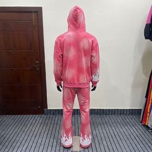 Custom Winter Sweatsuits Tracksuit Heavyweight Fleece 100% Cotton Two Piece Hoodies Flare Sweat Pants Stacked <b>Joggers</b> Set Men - Product Image 5