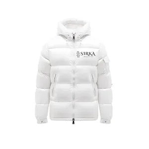 Toptan kışlık ceketler erkekler için OEM rüzgar geçirmez artı pamuk beyaz açık renk kapüşonlu ceket birlikte balon ceket unisex özel