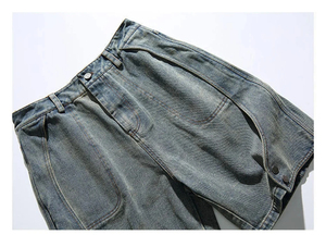 Shorts de Mezclilla Lavada de Cintura Alta para Hombre, Color Sólido, Secado Rápido, 180g, Cintura Elástica - Product Image 5
