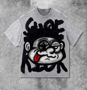 Nouveaux hommes goutte épaule t-shirt poids lourd 100% coton col rond t-shirt surdimensionné Applique Patch broderie Boxy chemise courte - Product Image 3