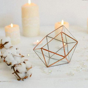Cheapest Price Best Quality Glass <b>Geometric</b> Shaped <b>Terrarium</b> Clear Glass Brass Frame Gold Finished for Tabletop Decorations - Product Image 4