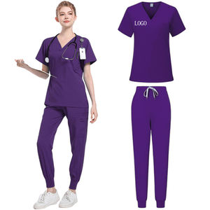 Jogger pour femmes gommage ensemble solide haut pantalon tissé tissu infirmière hôpital uniforme vêtements de travail pour hommes soins infirmiers médicaux médecin uniforme - Product Image 5