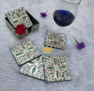 Posavasos de nácar de Vietnam con soporte cuadrado con incrustaciones de conchas marinas, paquete de 6 posavasos decorativos para mesa - Product Image 2