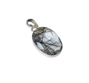 Pendentif de mode rutile noir 925 pendentif en argent Sterling pierres précieuses bijoux faits à la main forme ovale pendentif de créateur cadeau pour elle - Product Image 1
