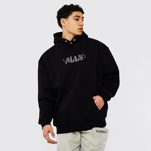 Sudadera con Capucha Extra Grande para Hombre, Color Negro, con Pedrería, Estampado Digital Invernal, Corte y Costura Térmica - Product Image 1