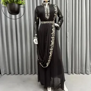 FULPARI女式礼服在人造乔其纱上寻找同样颜色的美丽设计师印度西部纱丽悬垂图案套装