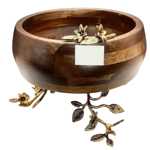 Vente en gros Bol décoratif en bois de manguier de haute qualité Vaisselle décorative en forme de feuille en métal poli pour mariage Saladier de service à la maison - Product Image 6