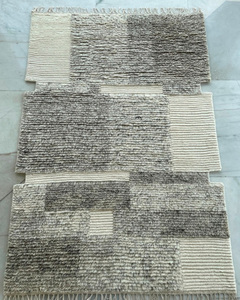 Alfombra de rayas marroquíes modernas, lana de Nueva Zelanda, pila alta, técnica de pila de corte lujoso, diseñador anudado a mano para coche de oficina - Product Image 1