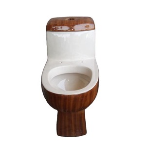 Art moderne Toilette monobloc WC Commode en bois blanc bicolore EWC Porcelaine Céramique Ensemble d'articles sanitaires Réservoir dissimulé Salle de bain - Product Image 1