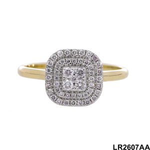 14K Yellow Gold Natural Diamond Halo Engagement Ring <b>Double</b> Cushion-Shaped Cluster Center with Maximum Sparkle - Product Image 1