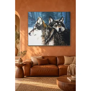 Fida Two Wolves <b>Oil</b> <b>Painting</b> in Front of Blue Forest <b>Canvas</b> Print - Product Image 1