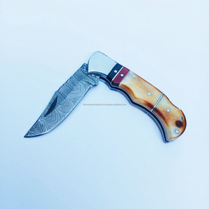 Logotipo personalizado Spot al por mayor Damasco cuchillo Camping cuchillo plegable al aire libre cuchillo de caza con mango de hueso de camello - Product Image 1