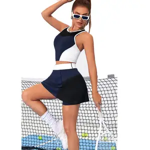 Women's Tennis dresses 2 Pieces Set Tennis Fitness Dress Mini Skirt Sports Crop Bra Basketball Baseball Dresses Sets Outfits