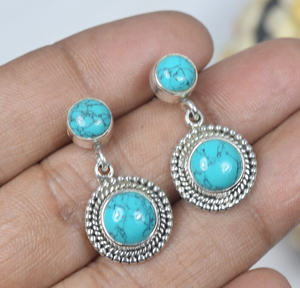925 Sterling Silver Blue Turquoise Hook <b>Earring</b> <b>Handmade</b> Jewelry Round Shape <b>Earring</b> Gift for Christmas Wholesale Price - Product Image 1
