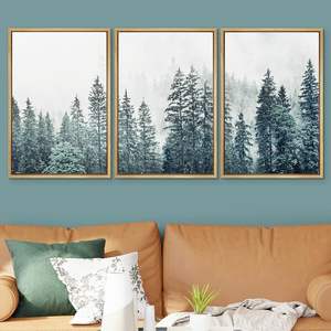 Lienzo enmarcado Impresión de Arte de pared Woodland Nursery Decor Set Film Grain Misty Mountain Pine Trees Nature Wilderness Modern Art Chic - Product Image 3