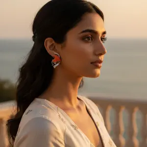 Pendientes de Coral con Baño de Oro Vintage sobre Plata, con Piedras Preciosas, para Mujer, Ideales para Compromiso, con Diamantes Blancos en Oro Blanco - Product Image 3