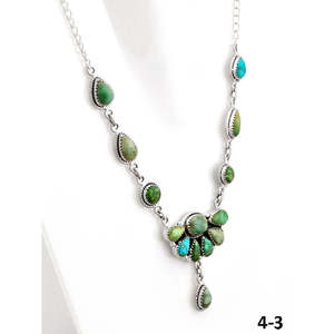 Collier fleur en turquoise et argent sterling style sud-ouest avec incrustation sertie clos de patinage - Product Image 3