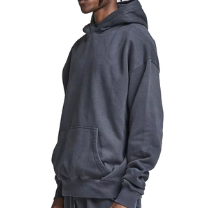 OEM Wholesale <b>Men's</b> Heavy Washed <b>Grey</b> French Terry Streetwear Hoodie Custom Heavyweight Acid Wash Oversized Unisex 100% Cotton - Product Image 4