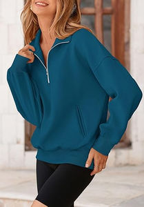 Femmes à la mode nouveau Style col montant recadrée hauts pullover automne mode demi fermeture éclair à manches longues sweats imprimé avant hiver - Product Image 4