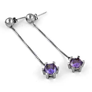 Boucles d'oreilles pendantes en argent pour femmes avec pierres précieuses violettes, bijoux fantaisie - Product Image 3